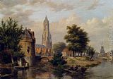 Bartholomeus Johannes Van Hove View Of A Riverside Dutch Town painting